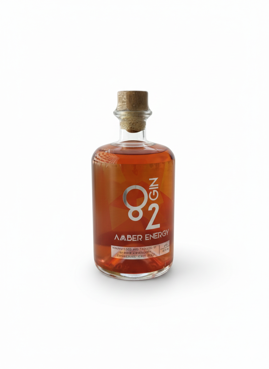 82 Brewing Co Amber Energy craft gin bottle, warm spice and citrus, 500ml